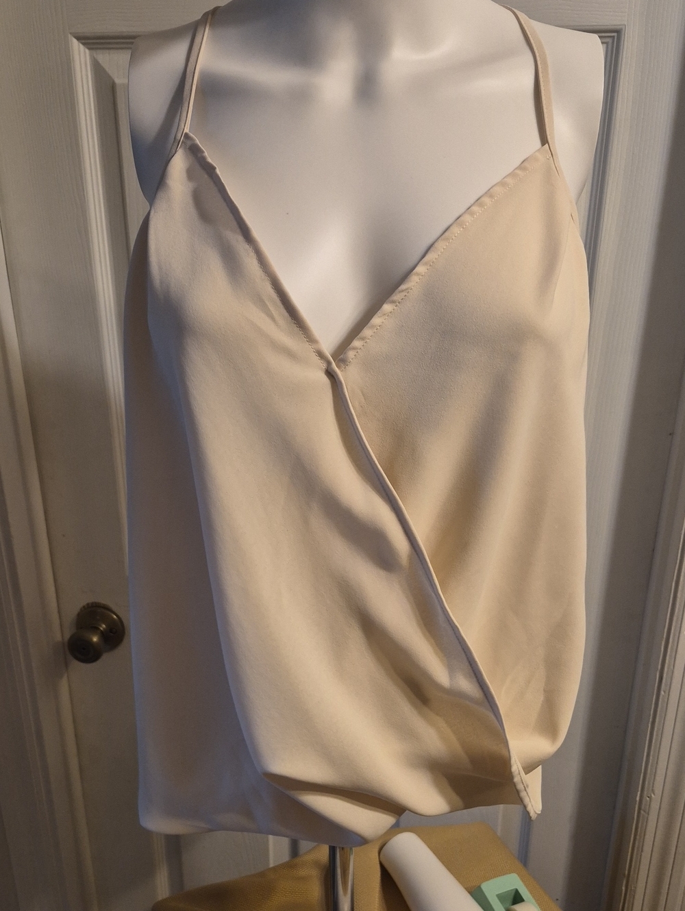 Source Unknown Cream Wrap-Front Cami with Spaghetti Straps